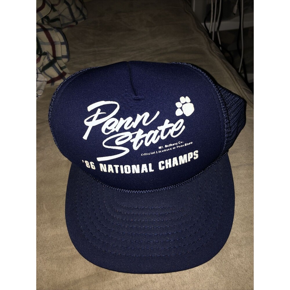 Vtg Penn State 1986 National Champs Hat San Sun Vintage Logo Trucker Style